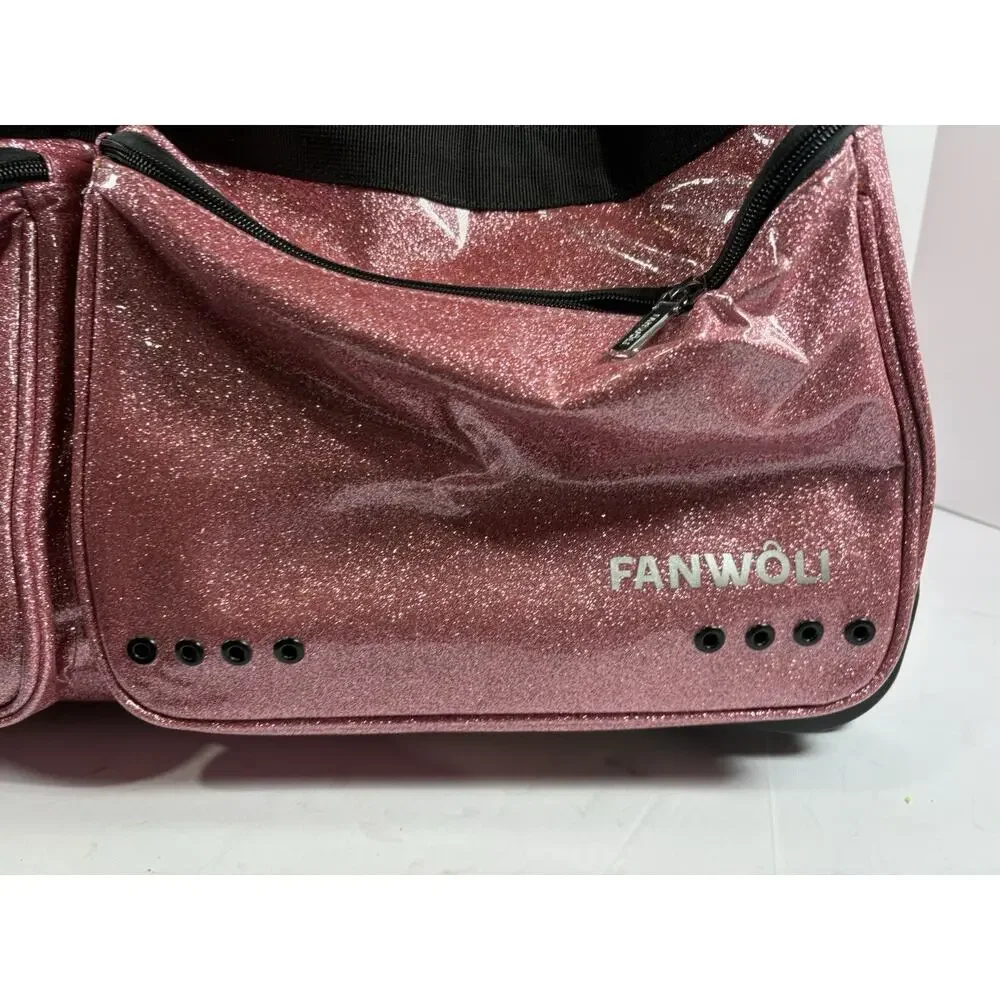 FANWOLI Rolling Pet Carrier Bag Pink Glitter Wheeled Travel Dog Cat